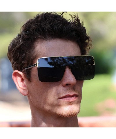 Square Oversized Flat Top Square VINTAGE RETRO SHIELD VISOR Style Aviator SUNGLASSES - Black - CD18HY5TXW8 $10.76