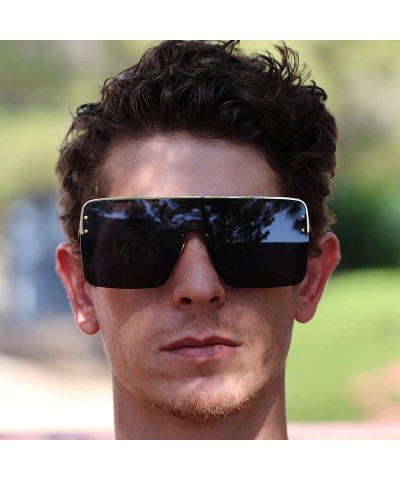 Square Oversized Flat Top Square VINTAGE RETRO SHIELD VISOR Style Aviator SUNGLASSES - Black - CD18HY5TXW8 $10.76