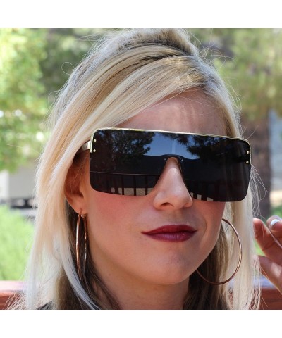 Square Oversized Flat Top Square VINTAGE RETRO SHIELD VISOR Style Aviator SUNGLASSES - Black - CD18HY5TXW8 $10.76