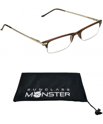 Rimless Reading Glasses Thin Semi Rimless rectangular Frame 2 Pairs Multi Pack Men Women - Tortoise - C51885UZTWY $14.77