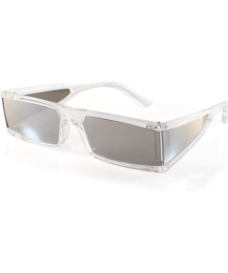 Shield Futuristic Slim Flat Top Smoke Mirror Sunglasses Side Shield Panel A299 - Clear Silver Rv - CQ19652H3E4 $15.08