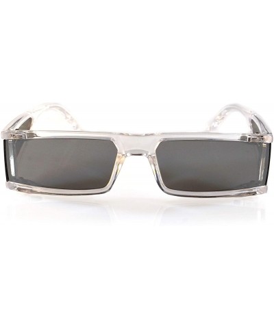 Shield Futuristic Slim Flat Top Smoke Mirror Sunglasses Side Shield Panel A299 - Clear Silver Rv - CQ19652H3E4 $15.08