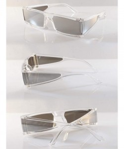Shield Futuristic Slim Flat Top Smoke Mirror Sunglasses Side Shield Panel A299 - Clear Silver Rv - CQ19652H3E4 $15.08