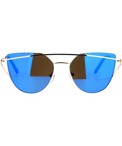 Cat Eye Mirrored Mirror Unique Double Wire Brow Cat Eye Sunglasses - Gold Blue - CZ12JDH3487 $13.95