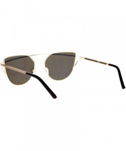 Cat Eye Mirrored Mirror Unique Double Wire Brow Cat Eye Sunglasses - Gold Blue - CZ12JDH3487 $13.95