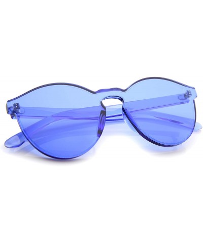 Oversized One Piece PC Lens Rimless Ultra-Bold Colorful Mono Block Sunglasses 60mm - Blue - C812J347BOX $10.04