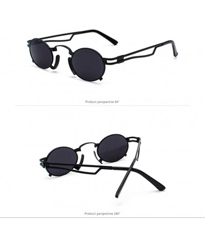 Round Retro Steampunk Sunglasses Men Round Vintage Eyewear Summer Metal Frame Black Oval Sun Glasses - Black Grey - CN18U34KQ...