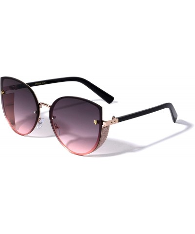 Rimless Star Glitter Shield Cat Eye Fashion Sunglasses - Pink - CW196KYNEXR $15.45