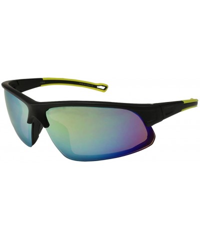 Rimless Action Sports Sunglasses with Color Mirrored Lens 570018AM-REV - Matte Black/Yellow - CI122X71IVT $15.96