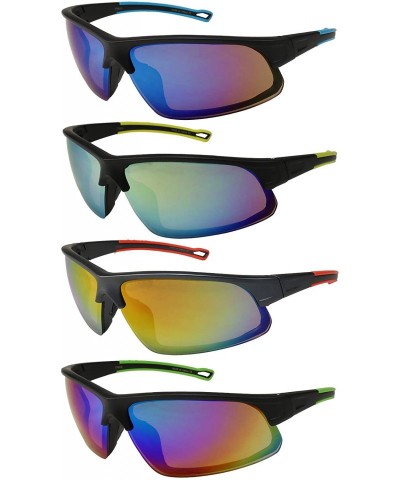 Rimless Action Sports Sunglasses with Color Mirrored Lens 570018AM-REV - Matte Black/Yellow - CI122X71IVT $15.96