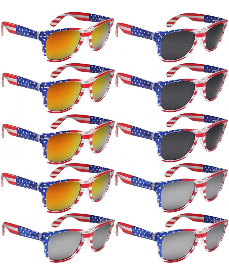 Wayfarer BULK WHOLESALE UNISEX 80'S RETRO STYLE BULK LOT PROMOTIONAL SUNGLASSES - 10 PACK - Assorted Mirror American Flag - C...