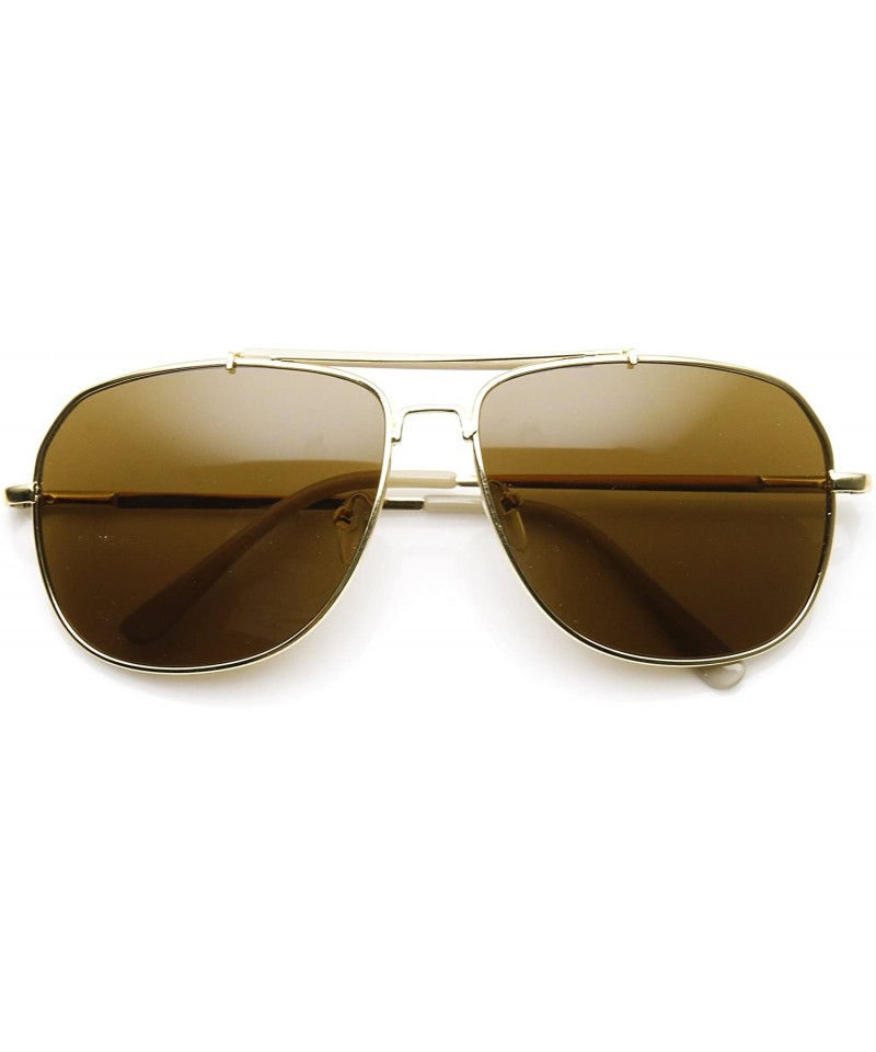 Aviator Classic Square Full Metal Frame Crossbar Aviator Sunglasses (Gold-Beige Brown) - CL11MV61XE5 $9.06