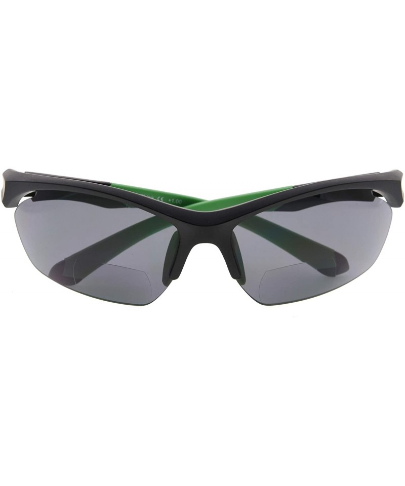Rimless Retro Mens Womens Sports Half-Rimless Bifocal Sunglasses - Black Frame/Green Arm - CN189X6GIIE $11.16