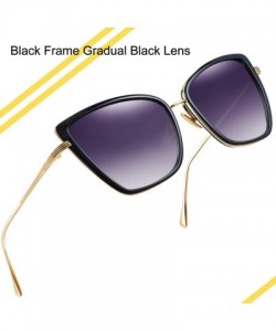 Oversized Oversized Cateye Sunglasses for Women - Fashion Metal Frame Cat Eye Womens Sunglasses - 2 Pack (Black+silver) - C81...
