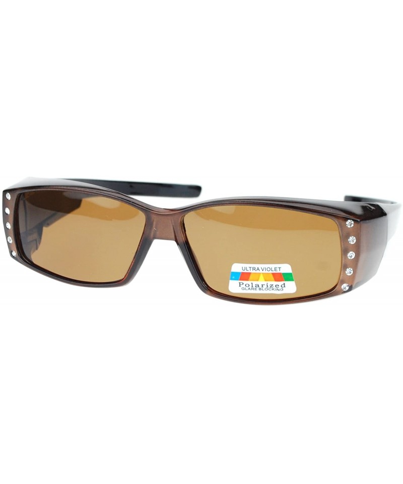 Rectangular Womens Polarized Fit Over Glasses Sunglasses Rhinestones Rectangle - Brown - C51880KK0D9 $15.97