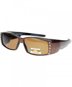 Rectangular Womens Polarized Fit Over Glasses Sunglasses Rhinestones Rectangle - Brown - C51880KK0D9 $15.97