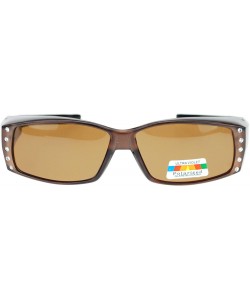 Rectangular Womens Polarized Fit Over Glasses Sunglasses Rhinestones Rectangle - Brown - C51880KK0D9 $15.97