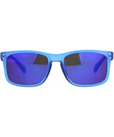 Rectangular Mens Blue Color Mirror Rectangular Horn Rim Plastic Reading Sunglasses - Blue - C1180WCOIOU $14.55