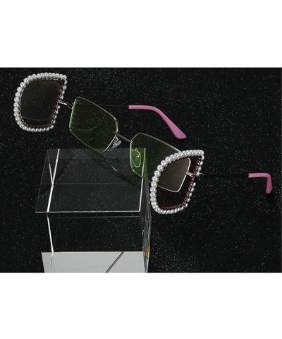 Square Brand Designer Pearl Folding Metal Square Sunglasses Women Unique Clear Pink Flip Punk Shades - Green&pink - CY18OTUZ4...