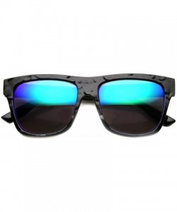 Rectangular Classic Rectangular Flat Top Wrinkle Textured Flash Mirror Horn Rimmed Sunglasses 54mm - Shiny-black / Midnight -...