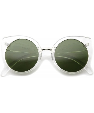 Round Women's High Fashion Oversize Round Lens Cat Eye Sunglasses 55mm - Clear-silver / Green - CJ12J18F31T $19.76