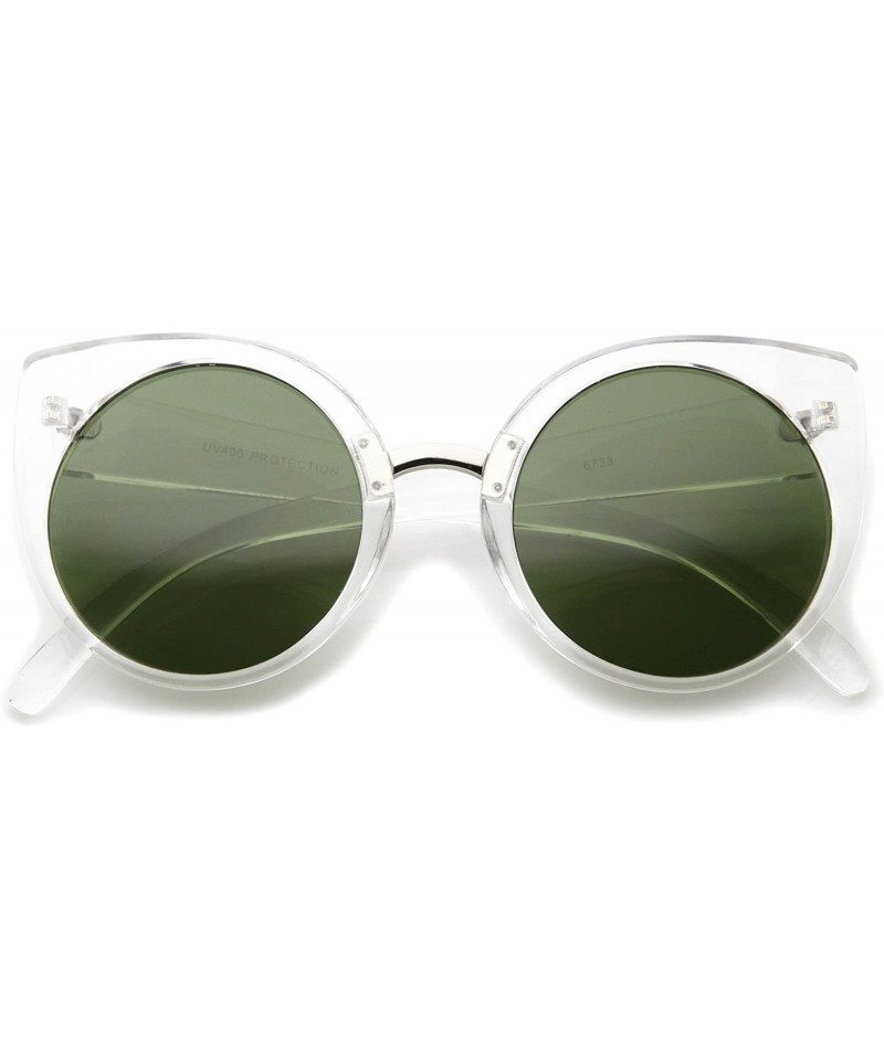 Round Women's High Fashion Oversize Round Lens Cat Eye Sunglasses 55mm - Clear-silver / Green - CJ12J18F31T $10.54