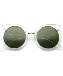 Round Women's High Fashion Oversize Round Lens Cat Eye Sunglasses 55mm - Clear-silver / Green - CJ12J18F31T $10.54