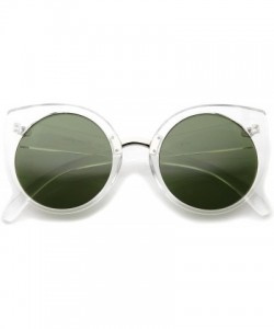 Round Women's High Fashion Oversize Round Lens Cat Eye Sunglasses 55mm - Clear-silver / Green - CJ12J18F31T $10.54