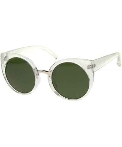 Round Women's High Fashion Oversize Round Lens Cat Eye Sunglasses 55mm - Clear-silver / Green - CJ12J18F31T $10.54