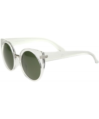 Round Women's High Fashion Oversize Round Lens Cat Eye Sunglasses 55mm - Clear-silver / Green - CJ12J18F31T $10.54