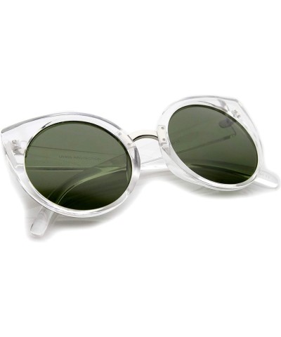 Round Women's High Fashion Oversize Round Lens Cat Eye Sunglasses 55mm - Clear-silver / Green - CJ12J18F31T $10.54