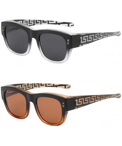 Wrap The Finesse Polarized Colorful Two Tone Ombre Fit Over OTG Rectangular Squared Sunglasses - Black Brown - CS199N2QD4O $4...