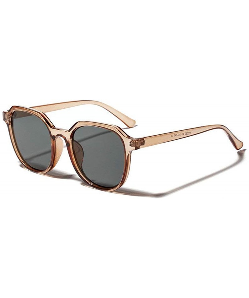 Square 2019 fashion retro wild transparent square unisex sunglasses - Light Tea - CL18L543XS7 $13.78