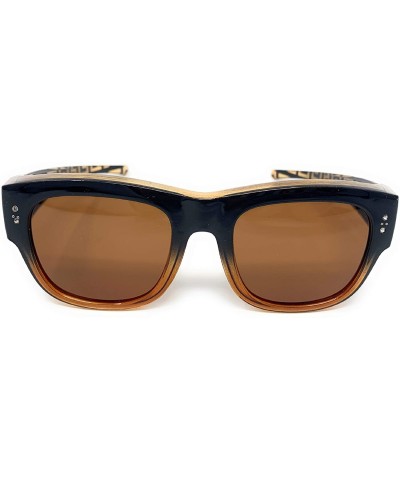 Wrap The Finesse Polarized Colorful Two Tone Ombre Fit Over OTG Rectangular Squared Sunglasses - Black Brown - CS199N2QD4O $5...