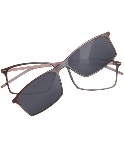 Rectangular Vintage Clear Lens Glasses With Fashion Polarized Sunglasses Clip L8172 - Brown Frame - CO12NZ49HL8 $32.87
