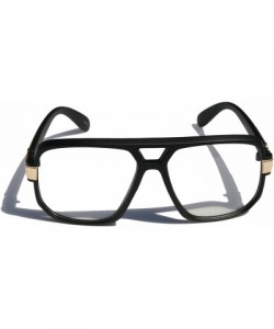 Oversized Classic Square Frame Plastic Flat Top Aviator Glasses/w Metal Trimming and Clear Lens - Matte Black Gold - C4126FQ6...