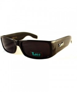 Rectangular All Black Cholo Biker Extra Narrow Lens Rectangular Thick Arm Sunglasses - CM11YRF882N $9.14