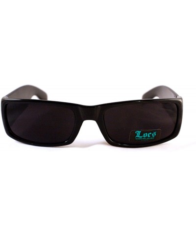 Rectangular All Black Cholo Biker Extra Narrow Lens Rectangular Thick Arm Sunglasses - CM11YRF882N $9.14