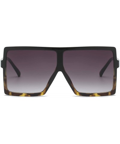 Aviator Square Oversized Sunglasses for Women Men Flat Top Fashion Shades - Black Leopard/Gradition Gray - CN18CLSTN7Z $8.54