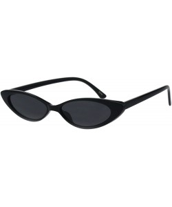 Oval Womens Narrow Thin Cat Eye Plastic Gothic Retro Sunglasses - All Black - CB18GEUCT3M $10.72