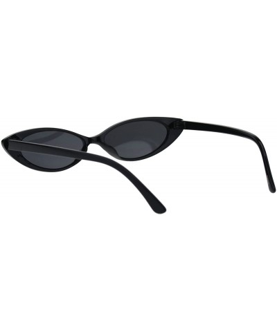 Oval Womens Narrow Thin Cat Eye Plastic Gothic Retro Sunglasses - All Black - CB18GEUCT3M $10.72