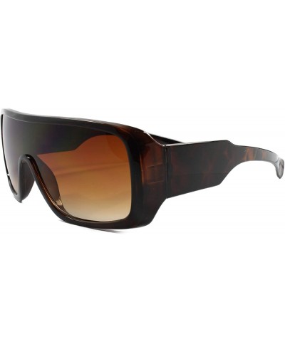 Wrap Mens Womens Retro Futuristic Wrap Around Rectangle Hip Sunglasses Frame - Tortoise & Brown - CD18T30S736 $11.50