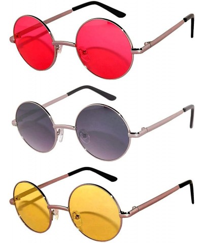 Goggle Set of 3 Pairs Round Retro Vintage Circle Sunglasses Colored Metal Frame Small model 43 mm - CQ184ZRZ887 $8.86