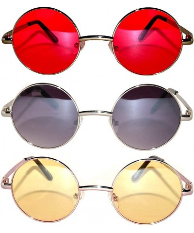 Goggle Set of 3 Pairs Round Retro Vintage Circle Sunglasses Colored Metal Frame Small model 43 mm - CQ184ZRZ887 $8.86