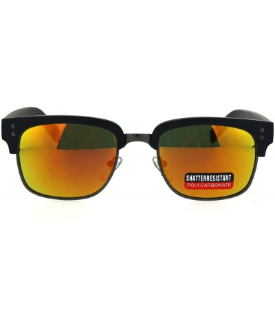 Rectangular Mens Luxury Half Horned Rim Rectangular Modern Designer Sunglasses - Black Orange - CK17YR9K3LK $23.01