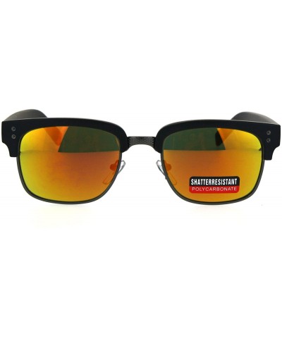 Rectangular Mens Luxury Half Horned Rim Rectangular Modern Designer Sunglasses - Black Orange - CK17YR9K3LK $15.14