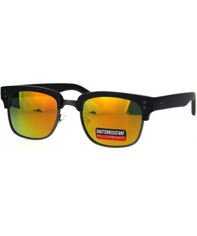 Rectangular Mens Luxury Half Horned Rim Rectangular Modern Designer Sunglasses - Black Orange - CK17YR9K3LK $15.14