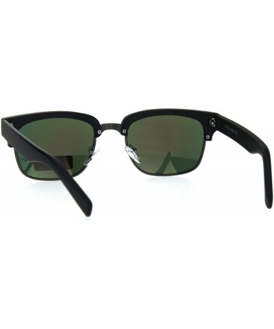 Rectangular Mens Luxury Half Horned Rim Rectangular Modern Designer Sunglasses - Black Orange - CK17YR9K3LK $23.01