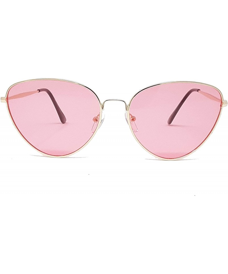 Oval Vintage Pointed Cat Eye Retro Lightweight Metal Color Transparent Lens Sunglasses for Women- Unisex-SM1112 - C818KR6SD9I...