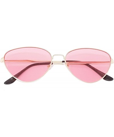 Oval Vintage Pointed Cat Eye Retro Lightweight Metal Color Transparent Lens Sunglasses for Women- Unisex-SM1112 - C818KR6SD9I...